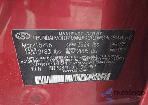 2017 Hyundai Elantra Se z USA, uszkodzony, nr VIN 5NPD84LFXHH041994